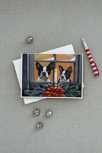 Load image into Gallery viewer, Boston Terrier Looking for Santa Christmas Greeting Cards -  Blank Note Cards – 8-Pack of Artist-Designed Cards with Envelopes