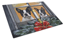 Load image into Gallery viewer, Boston Terrier Looking for Santa Christmas Glass Cutting Boards – Durable, Decorative Kitchen Art Large PPP3248LCB