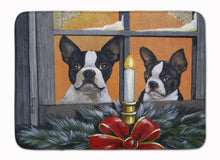 Load image into Gallery viewer, Boston Terrier Looking for Santa Christmas Machine Washable Memory Foam Mat PPP3248RUG