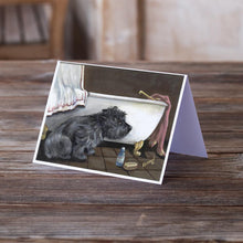 Load image into Gallery viewer, Cairn Terrier Bath Time Greeting Cards -  Blank Note Cards – 8-Pack of Artist-Designed Cards with Envelopes