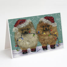Load image into Gallery viewer, Pomeranian Christmas Lighten Up Greeting Cards -  Blank Note Cards – 8-Pack of Artist-Designed Cards with Envelopes