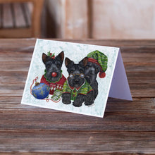 Load image into Gallery viewer, Scottish Terrier Christmas Elves Greeting Cards -  Blank Note Cards – 8-Pack of Artist-Designed Cards with Envelopes