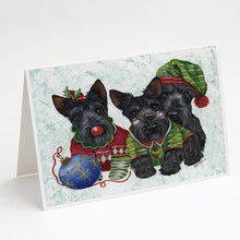 Load image into Gallery viewer, Scottish Terrier Christmas Elves Greeting Cards -  Blank Note Cards – 8-Pack of Artist-Designed Cards with Envelopes