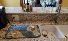 Load image into Gallery viewer, Yorkshire Terrier Yorkie Satin and Lace Dish Drying Mat – Absorbent, Artistic Kitchen Essentials PPP3293DDM