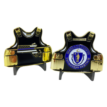 Load image into Gallery viewer, CL-AA Massachusetts Probation LEO Thin Blue Line Police Body Armor State Flag Challenge Coins