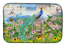 Load image into Gallery viewer, Peacock on Garden Fence Dish Drying Mat – Absorbent, Artistic Kitchen Essentials PRS4042DDM