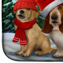 Load image into Gallery viewer, Basset, Golden and Cats Snowball Fight Dish Drying Mat – Absorbent, Artistic Kitchen Essentials PTW2066DDM