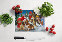 Load image into Gallery viewer, Basset, Golden and Cats Snowball Fight Glass Cutting Boards – Durable, Decorative Kitchen Art Large PTW2066LCB