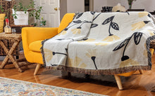 Load image into Gallery viewer, DaDa Bedding Yellow Fleur Botanical Sunshine Golden Floral Woven Tapestry Throw Blanket - 50” x 60” (18112)