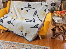 Load image into Gallery viewer, DaDa Bedding Yellow Fleur Botanical Sunshine Golden Floral Woven Tapestry Throw Blanket - 50” x 60” (18112)