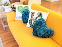 Load image into Gallery viewer, DaDa Bedding Lucky Irish Teal Green Faux Fur Heart Shaped Throw Pillow - 16” x 14”