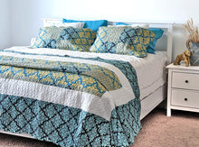 Load image into Gallery viewer, Tache Damask Ornate Baroque Teal Turquoise Blue Green Scalloped Quilt Set (SD-3300)