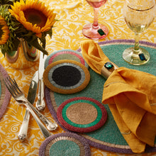 Load image into Gallery viewer, Gold trim dinner napkins, yellow, set of two