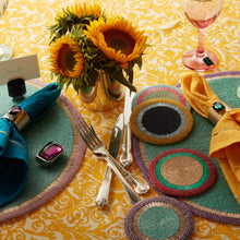 Load image into Gallery viewer, Gold trim dinner napkins, yellow, set of two