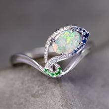 Load image into Gallery viewer, Peacock Dream - Australian Opal Diamond Engagement Ring in 18K White Gold