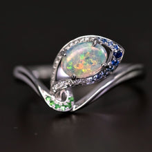 Load image into Gallery viewer, Peacock Dream - Australian Opal Diamond Engagement Ring in 18K White Gold