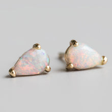 Load image into Gallery viewer, Pear Shaped Australian Solid Opal Stud Earrings 14K Yellow Gold