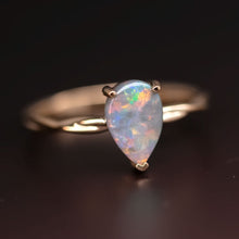 Load image into Gallery viewer, Pear Shaped Black Opal Twist Band Engagement Ring 18K Yellow Gold