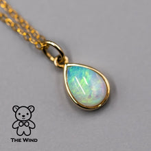 Load image into Gallery viewer, Pear Shaped Australian Solid Opal Necklace 14k Yellow Gold