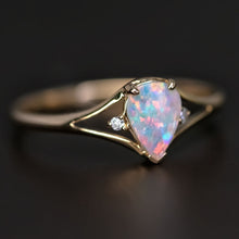 Load image into Gallery viewer, Pear Shaped Solid Opal &amp; Diamond Ring 14K Yellow Gold