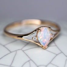 Load image into Gallery viewer, Pear Shaped Solid Opal &amp; Diamond Ring 14K Yellow Gold