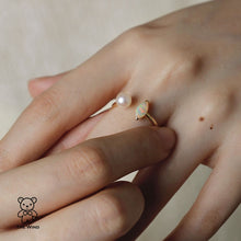 Load image into Gallery viewer, Australian Solid Opal with Akoya Pearl Open Adjustable Ring 18K Yellow Gold