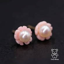 Load image into Gallery viewer, Sakura Freshwater Pearl Pink Mother of Pearl Stud Earrings in 18K Yellow Gold