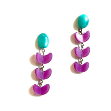 Load image into Gallery viewer, Teal and Lilac Moonglow Fish Scale Earrings
