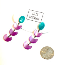 Load image into Gallery viewer, Teal and Lilac Moonglow Fish Scale Earrings