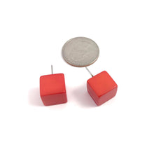Load image into Gallery viewer, Tomato Red Jumbo Cube Stud Earrings
