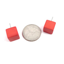 Load image into Gallery viewer, Tomato Red Jumbo Cube Stud Earrings