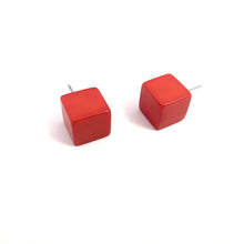 Load image into Gallery viewer, Tomato Red Jumbo Cube Stud Earrings