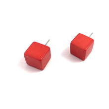 Load image into Gallery viewer, Tomato Red Jumbo Cube Stud Earrings