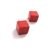 Load image into Gallery viewer, Tomato Red Jumbo Cube Stud Earrings