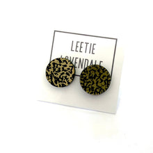 Load image into Gallery viewer, Gold &amp; Black Spattered Black Disc Stud Earrings