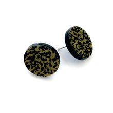 Load image into Gallery viewer, Gold &amp; Black Spattered Black Disc Stud Earrings