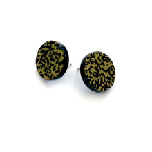 Load image into Gallery viewer, Gold &amp; Black Spattered Black Disc Stud Earrings