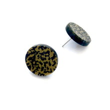 Load image into Gallery viewer, Gold &amp; Black Spattered Black Disc Stud Earrings