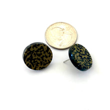 Load image into Gallery viewer, Gold &amp; Black Spattered Black Disc Stud Earrings