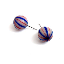 Load image into Gallery viewer, Red White &amp; Blue Striped Ball Stud Earrings