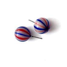 Load image into Gallery viewer, Red White &amp; Blue Striped Ball Stud Earrings
