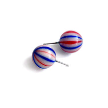 Load image into Gallery viewer, Red White &amp; Blue Striped Ball Stud Earrings