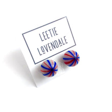 Load image into Gallery viewer, Red White &amp; Blue Striped Ball Stud Earrings