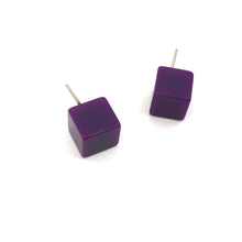 Load image into Gallery viewer, Purple Midi Cube Stud Earrings