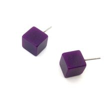 Load image into Gallery viewer, Purple Midi Cube Stud Earrings