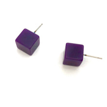Load image into Gallery viewer, Purple Midi Cube Stud Earrings