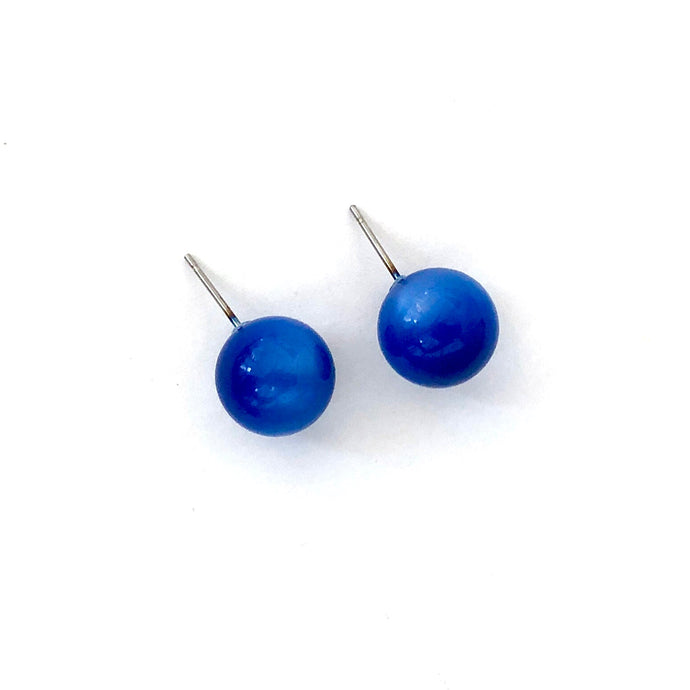 Sapphire Blue Moonglow Ball Stud Earrings