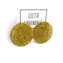 Load image into Gallery viewer, Gold Glitter Disc Stud Earrings