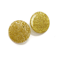 Load image into Gallery viewer, Gold Glitter Disc Stud Earrings