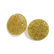 Load image into Gallery viewer, Gold Glitter Disc Stud Earrings